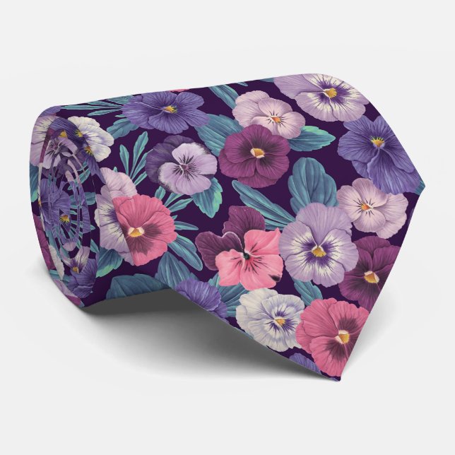 Corbata Pansitas coloridas sobre violeta profundo (Enrollado)