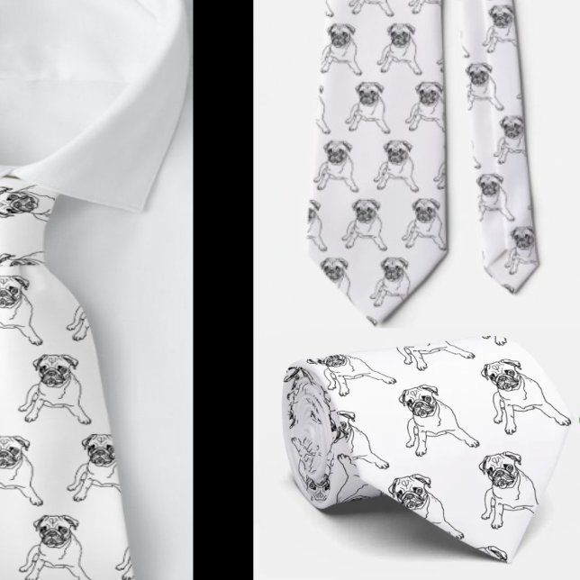 Corbata Pañuelo de cuello moderno clásico blanco Pug Dog (Subido por el creador)