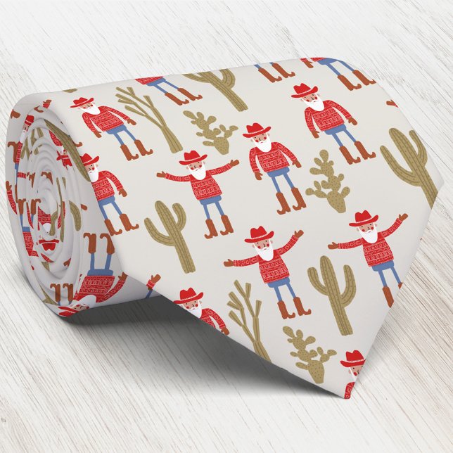 Corbata Papá Noel divertido vaquero Navidad occidental (Fun Cowboy Santa Claus Western Christmas Holiday neck tie)