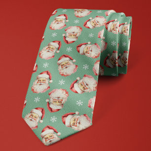 Corbata Papá Noel verde copo de nieve navideño