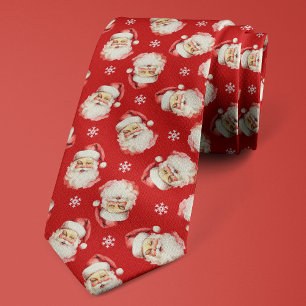 Corbata Papá Noel Vintage Rojo Copo de Nieve de Navidad