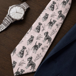 Corbata Papá Schnauzer Cute Rosa Floral Toile Vintage