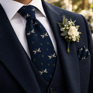 Corbata Par de palomas de boda romántico índigo en espiga