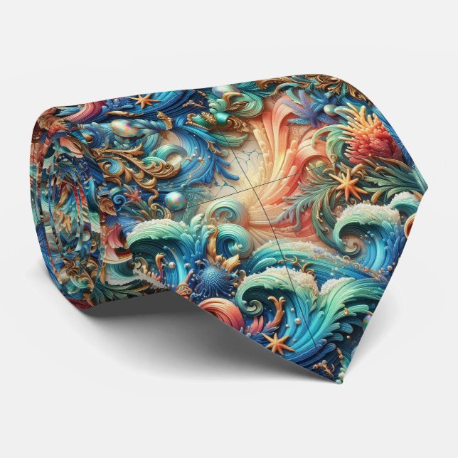 Corbata para Amantes de la Playa | Patrón de Coral (Enrollado)