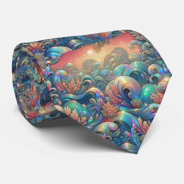 Corbata para Amantes de la Playa | Patrón Holográf (Enrollado)