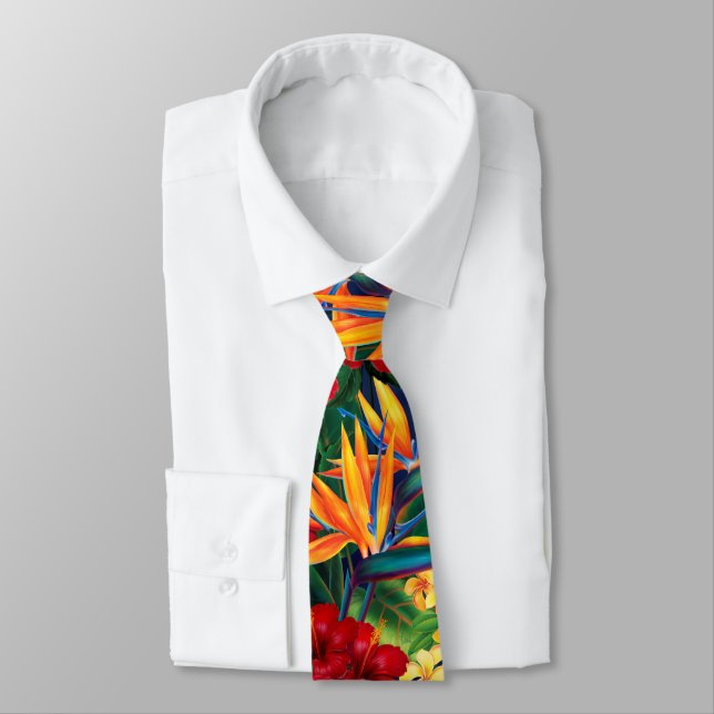Corbata Paraíso tropical hawaiano floral de dos lados (Atado)