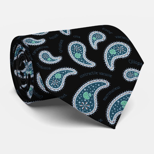 Corbata Paramecia Paisley Protozoan Biology Science Black (Enrollado)