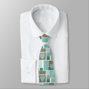 Corbata Parcheado de turquesa marrón de parches cuadrados