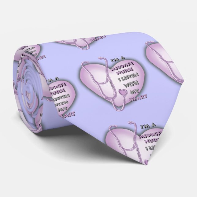 Corbata Partera Enfermera Corazón Púrpura (Enrollado)