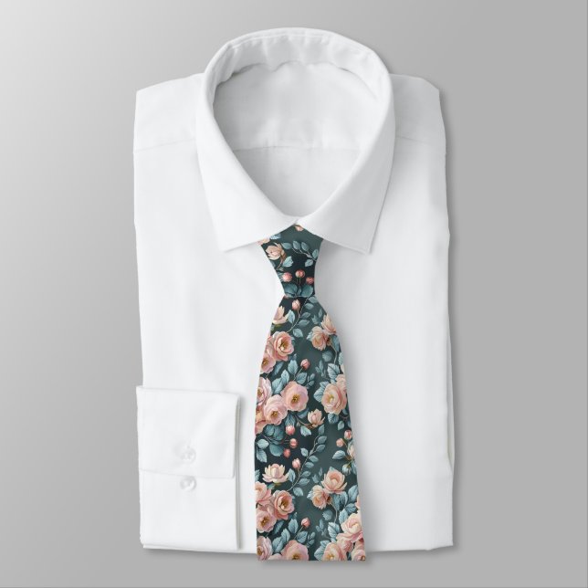 Corbata Pastel Camellias & Dusty Miller Seamless Botanical (Atado)