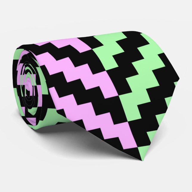 Corbata Pastel y Chevron Geométrico Negro (Enrollado)