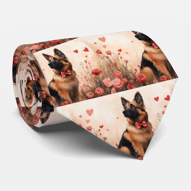 Corbata Pastor Belga con Rosas - Día de San Valentín (Enrollado)