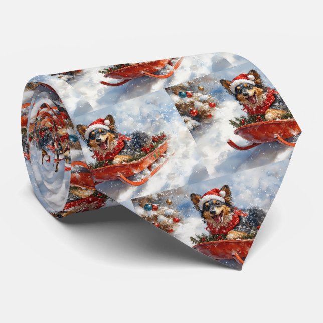 Corbata Pastor Belga en Trineo Deja que Nieve Navidad (Enrollado)
