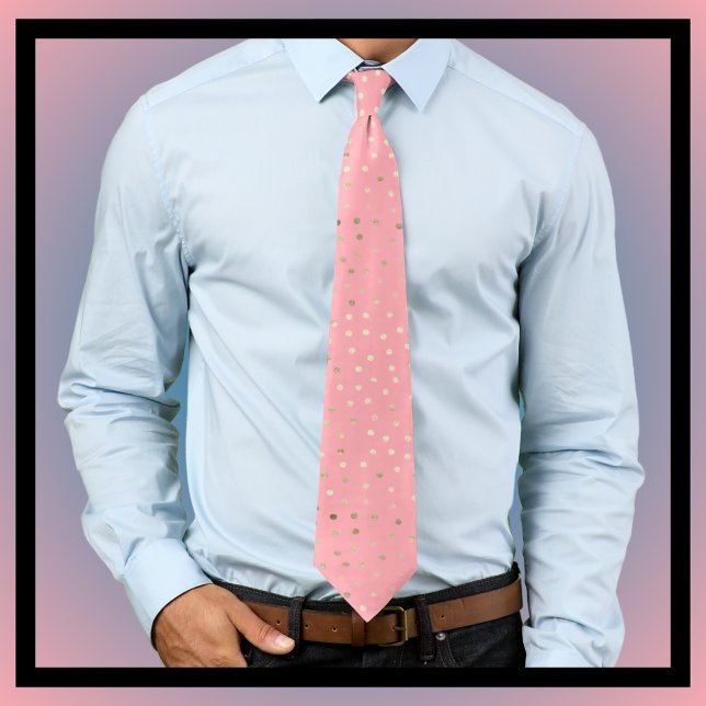 Corbata Pata de cuello de polka rosa y dorado (This soft pink & gold polka dot tie mixes elegance with style. It's perfect for special occasions.)