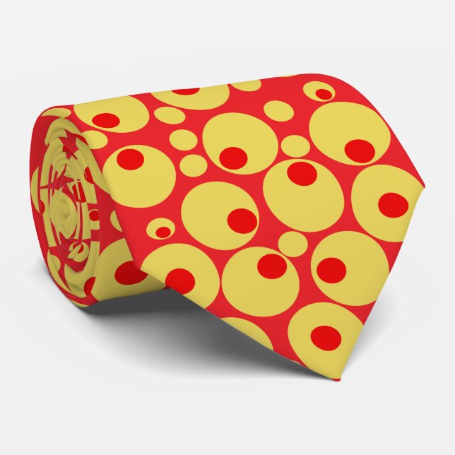 Corbata Pata de puntos de polka rojo y dorado (Enrollado)