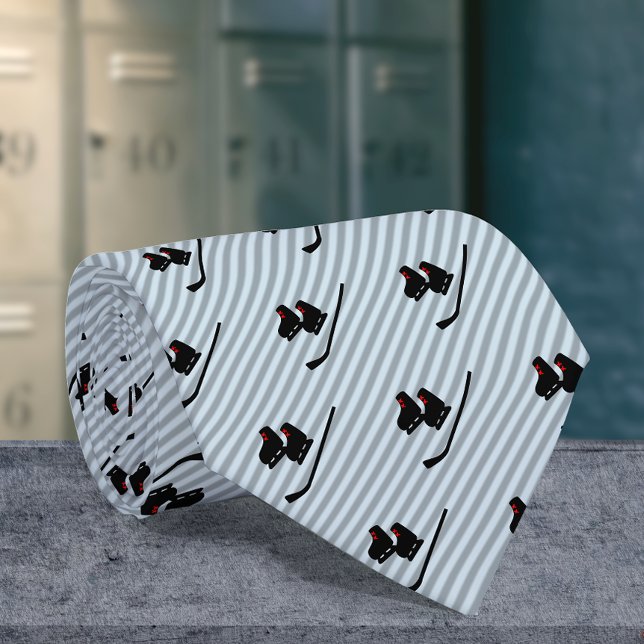 Corbata Patines de hockey y palos en franjas azules de hie (Subido por el creador)