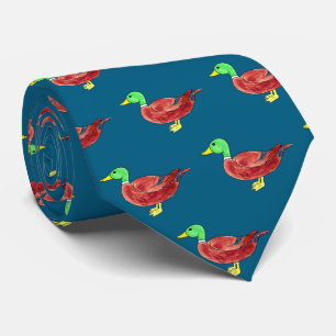 Corbata Pato silbón de cabeza verde acuarela