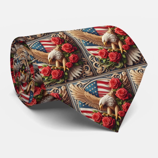 Corbata Patriotic American Flag and Eagle (Enrollado)