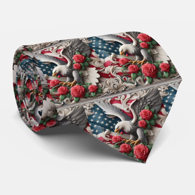 Corbata Patriotic American Flag and Eagle (Enrollado)
