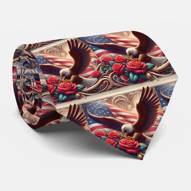 Corbata Patriotic American Flag and Eagle (Enrollado)