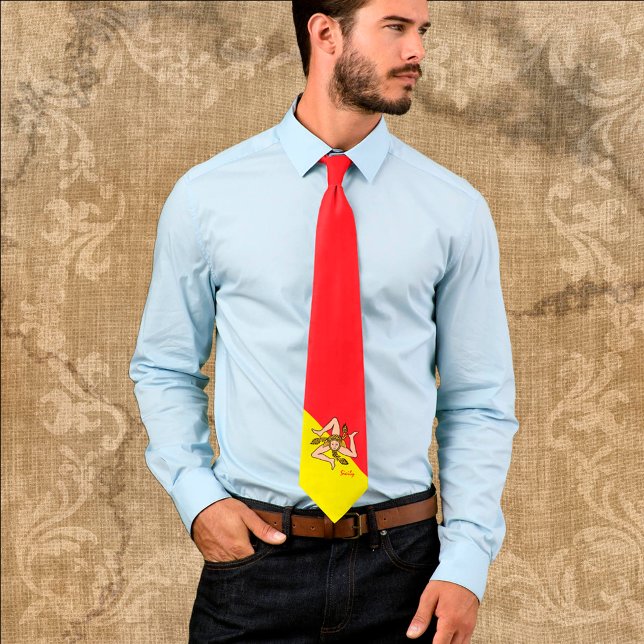 Corbata Patriotic Sicily Tie, Triskelion, bandera sicilian (Subido por el creador)