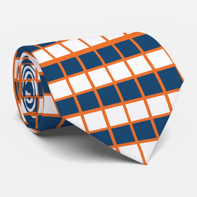 Corbata Patrón a cuadros azul blanco naranja (Enrollado)