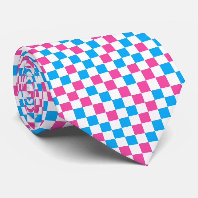 Corbata Patrón a cuadros azul rosa y blanco (Enrollado)