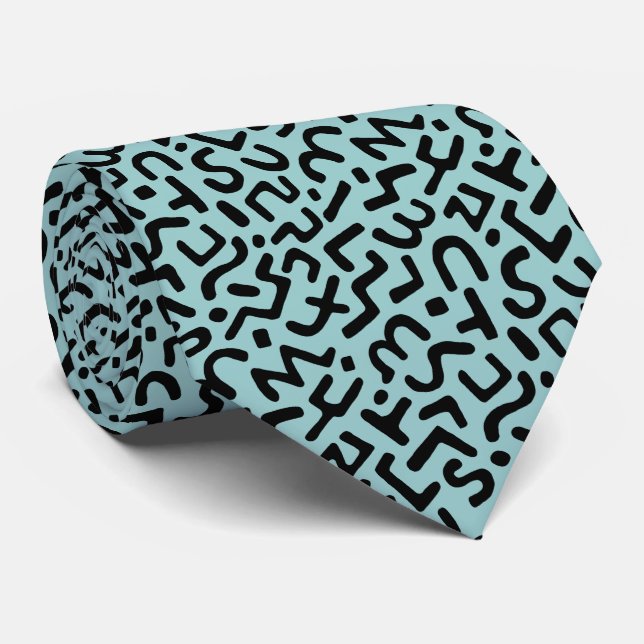 Corbata Patrón abstracto 170822 - Negro sobre azul claro v (Enrollado)
