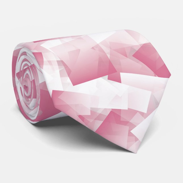Corbata Patrón abstracto de cubismo blanco rosa (Enrollado)