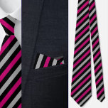 Corbata Patrón abstracto de franjas rosadas negras<br><div class="desc">Bandas rosadas negras Abstract Pareja de cuello del patrón.</div>