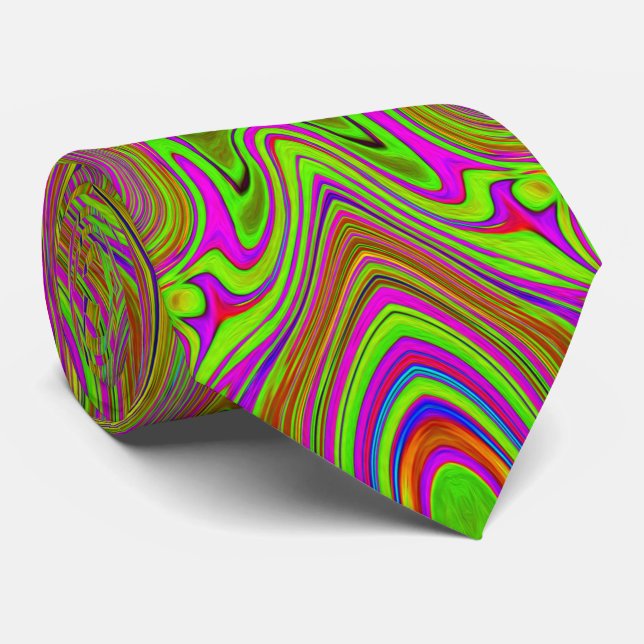 Corbata Patrón abstracto de magenta de croquis retro tripp (Enrollado)