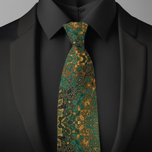 Corbata Patrón abstracto de oro verde