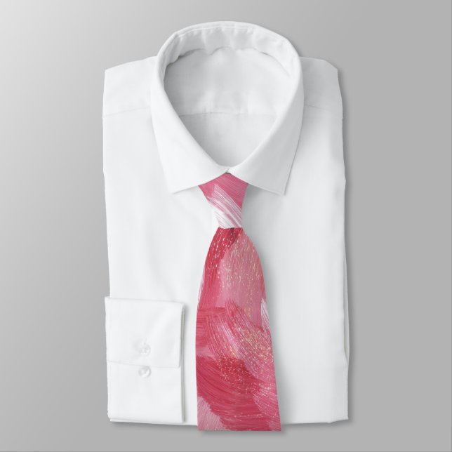 Corbata Patrón abstracto de pincelada rosa con brillo (Atado)