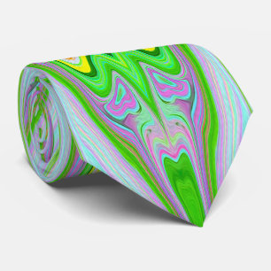 Corbata Patrón abstracto retro rosa, verde lima y aqua