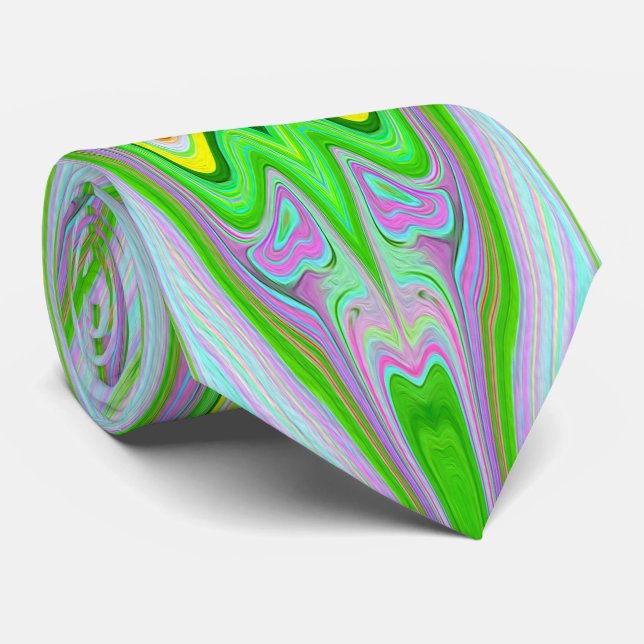 Corbata Patrón abstracto retro rosa, verde lima y aqua (Enrollado)