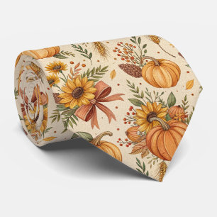 Corbata Patrón acogedor de calabaza y girasol de otoño