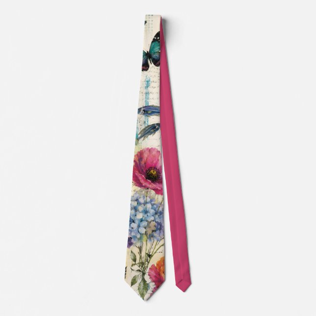 Corbata Patrón acuarela botánico costero colorido (Anverso)