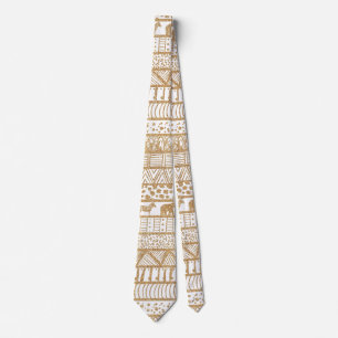 Corbata Patrón africano tribal de oro blanco