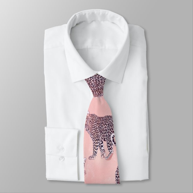 Corbata Patrón animal moderno de leopardo rosa (Atado)