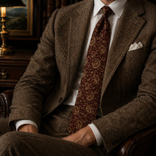 Corbata Patrón Antiguo Ornate de Paisley de Oro de Borgoña