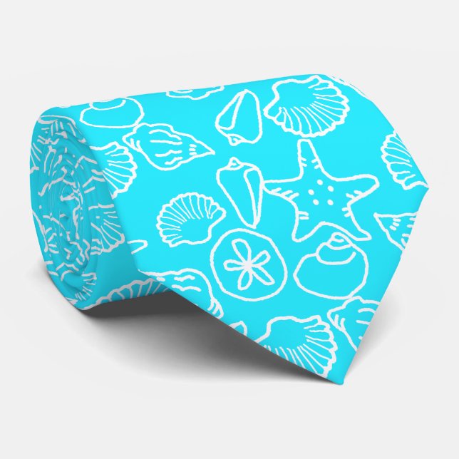 Corbata Patrón Aqua Blue Seashell Groom Tropical (Enrollado)