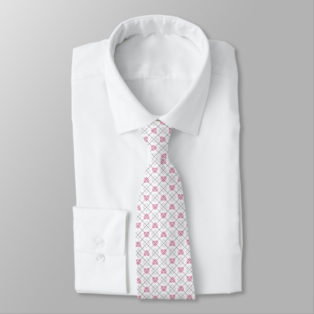Corbata Patrón argyle de diamantes blancos de corazones ro (Atado)
