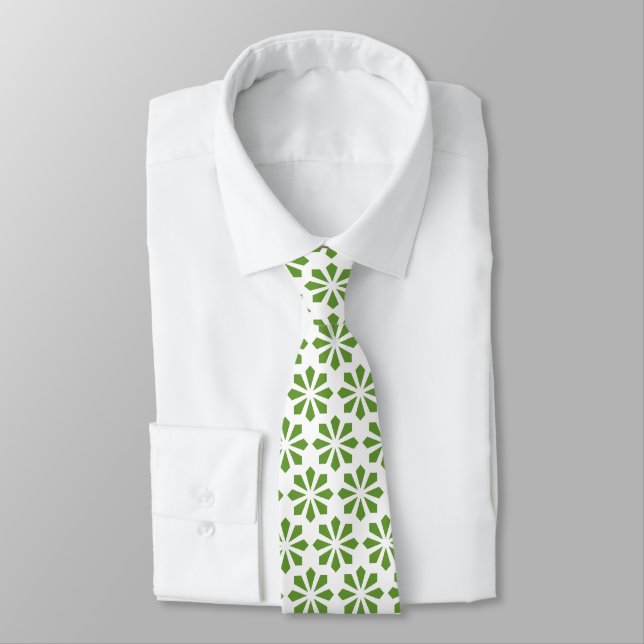 Corbata Patrón Art Deco - Aguacate verde sobre blanco (Atado)