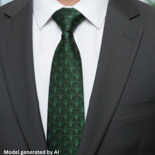 Corbata Patrón Art Déco de Arte Negro Verde Esmeralda