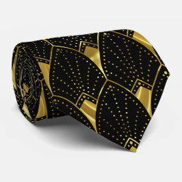 Corbata Patrón Art Déco de Vintage de Oro brillante en gri