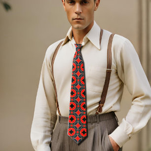 Corbata Patrón Art Deco en rojo y negro