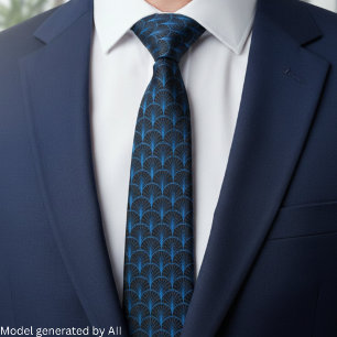 Corbata Patrón Art Déco Negro Azul