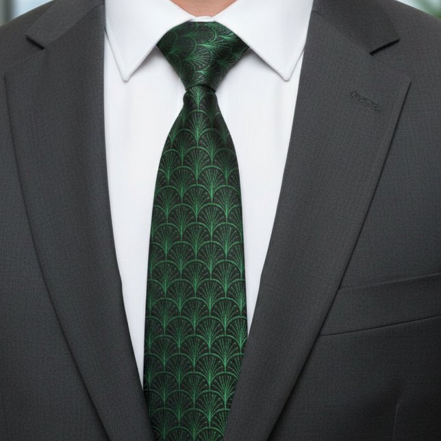 Corbata Patrón Art Déco Negro Verde Esmeralda (Subido por el creador)