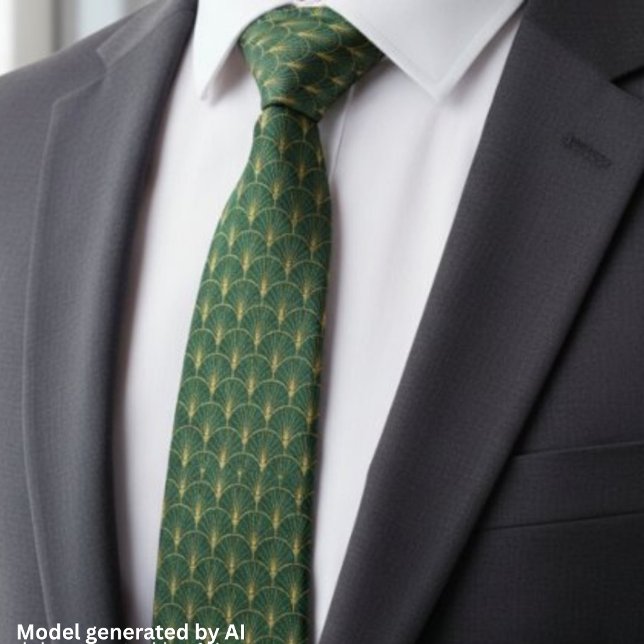 Corbata Patrón Art Déco Verde Esmeralda Dorado (Subido por el creador)