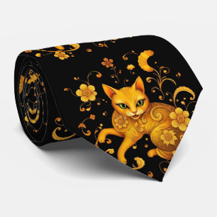 Corbata Patrón artístico colorido Art Nouveau Cat